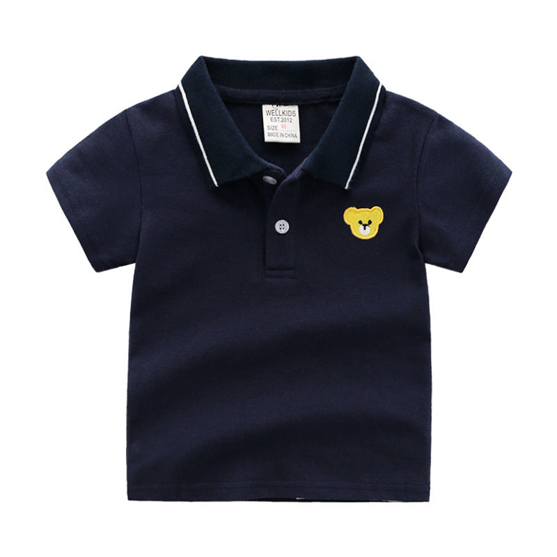 Stijlvolle Casual Gestreepte/Bedrukte Cartoon Print Revers Poloshirt met Korte Mouwen en Knoopsluiting voor Kinderen voor Kinderen
