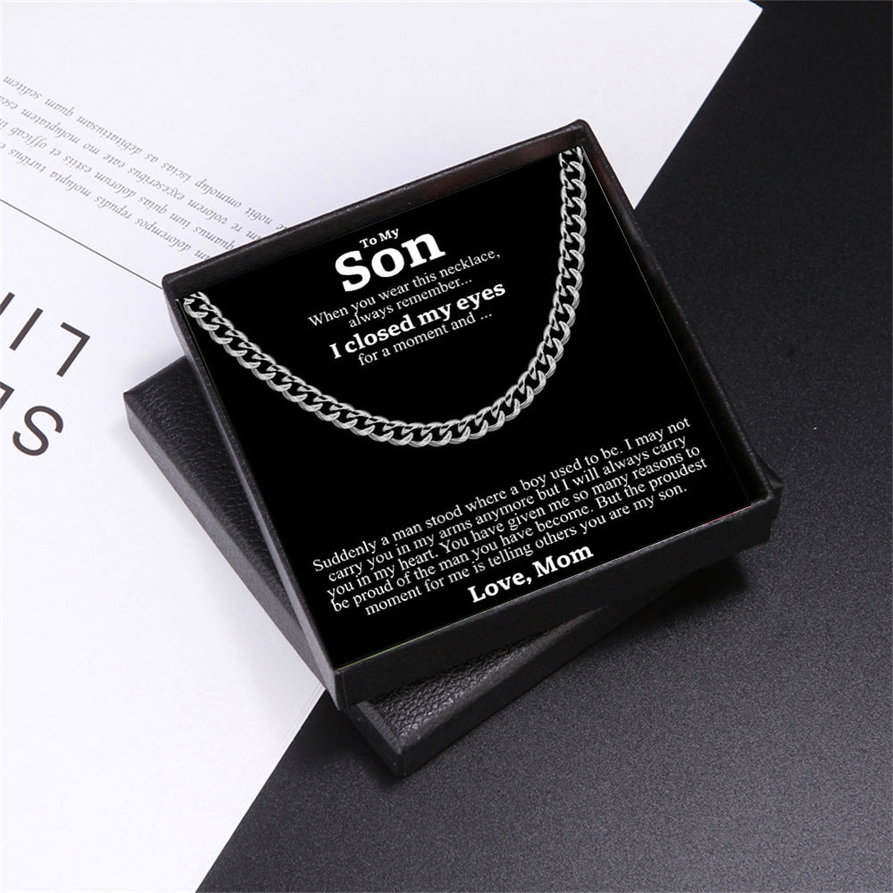 Stijvolle Modieuze Roestvrijstalen Titanium Cubaanse "TO MY SON" Halsketting met Ronde Schakels voor Heren