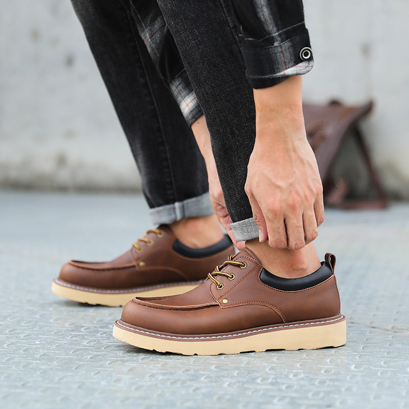 Amerikaanse Klassiek Casual Lage Werk-Boots van Echt Leer in Effen Kleur met Veters en Rubberen Zool voor Heren