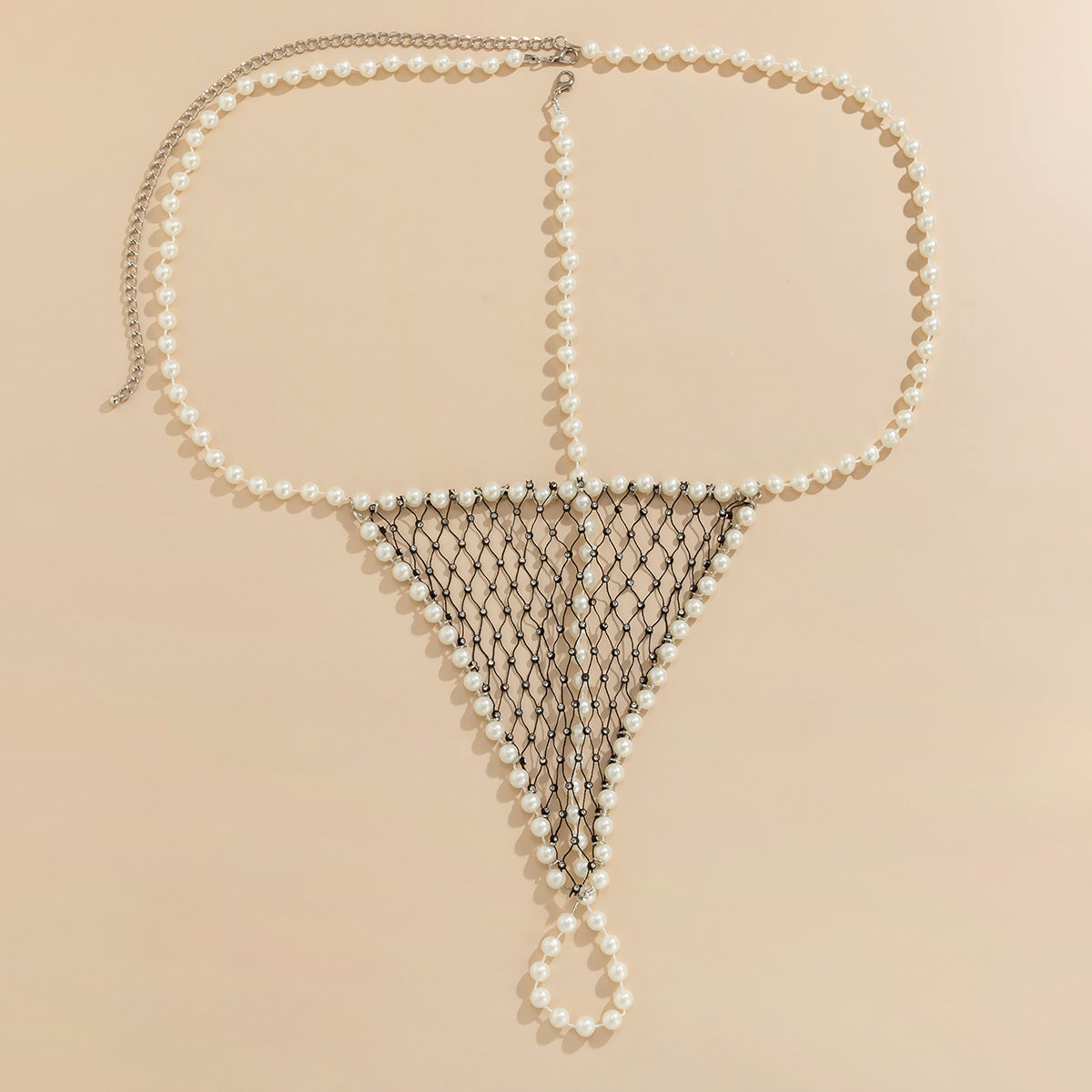 Eenvoudige Creatieve Elegante Geweven Bodychain met Visnetmotief en Imitatie Parels voor Dames