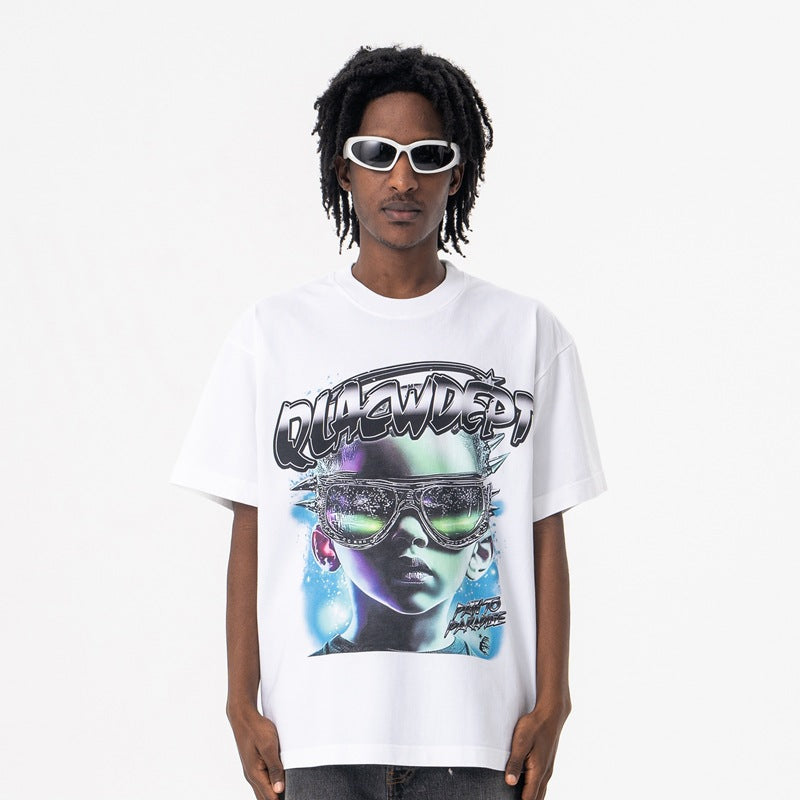 Modieuze Klassieke Effen Kleur Casual Vintage Alien T-shirt met Ronde Hals en Korte Mouwen voor Heren