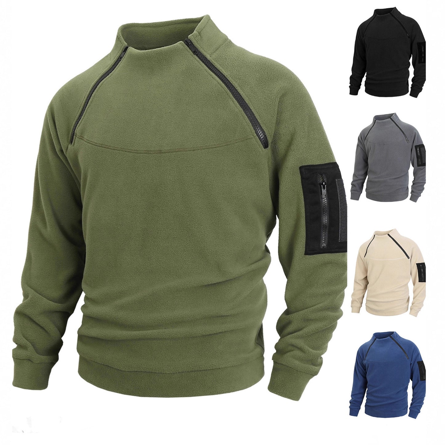 Trendy Koraal Fleece Outdoor Sweatshirt met Ritskraag voor Heren
