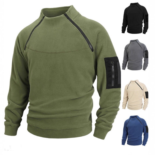 Trendy Koraal Fleece Outdoor Sweatshirt met Ritskraag voor Heren