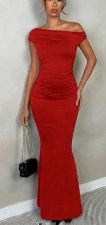 Elegante Feest/Avond Schuine Schouder/ Een Schouder/ Off-Shoulder Voorkant Geplooide Slanke Langejurk voor Dames & Plus-size