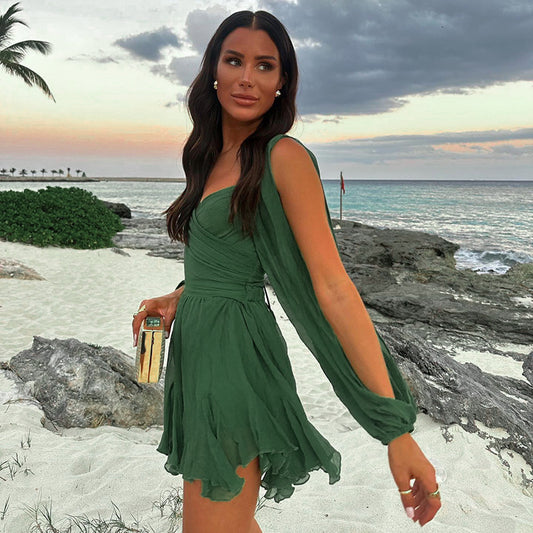 Europese Mouwloze Slim-Fit Mini-jurk in Effen Kleur voor Dames