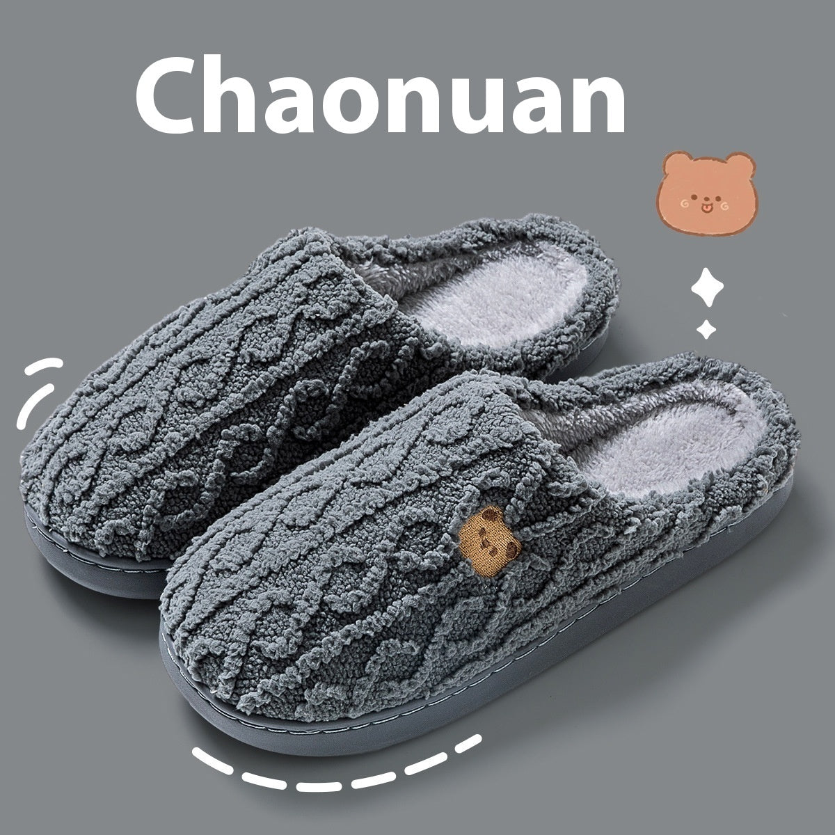 Winterse Warme Zachte Antislip Pantoffels met Geborduurde Print voor Unisex