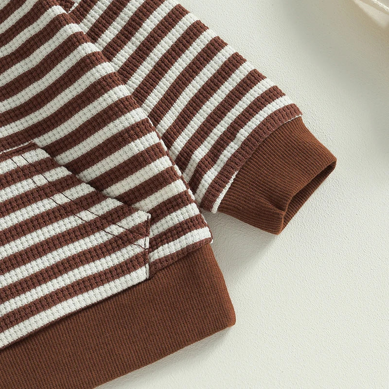 Tweedelig Joggingset Casual Gestreepte Sweatshirt met Zak & Gestreepte Joggingbroek met Vetervoor Baby's/ Peuters