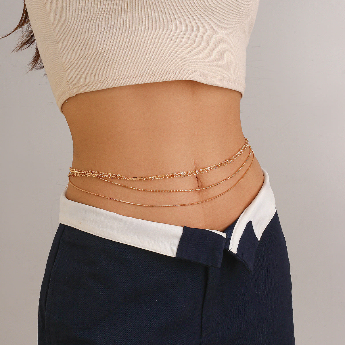 Elegante Sexy Gelaagde Dunne Metalen Tailleketting met Hartvormige Details voor Dames