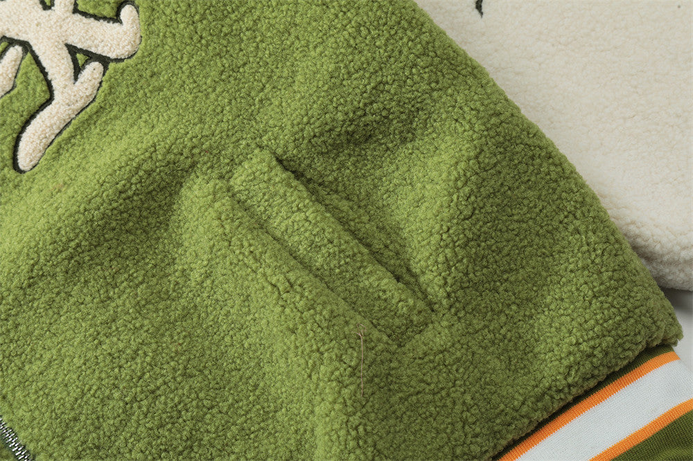 Casual Varsity-Jacket van Lamswol met Capuchon en Geborduurde Letters voor Heren