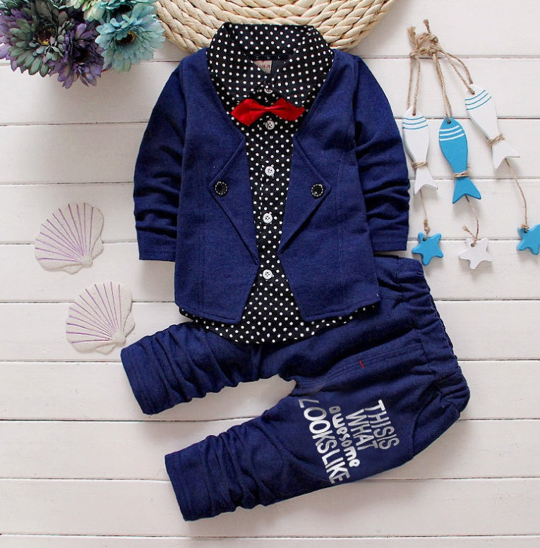 Casual Tweedelig Feest-Outfit Overhemd met Lange Mouwen en Strikje & Broek met Tekst voor Baby's / Peuters