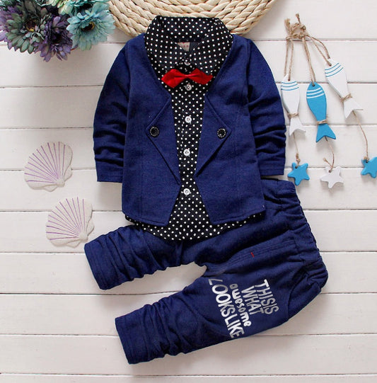 Casual Tweedelig Feest-Outfit Overhemd met Lange Mouwen en Strikje & Broek met Tekst voor Baby's / Peuters