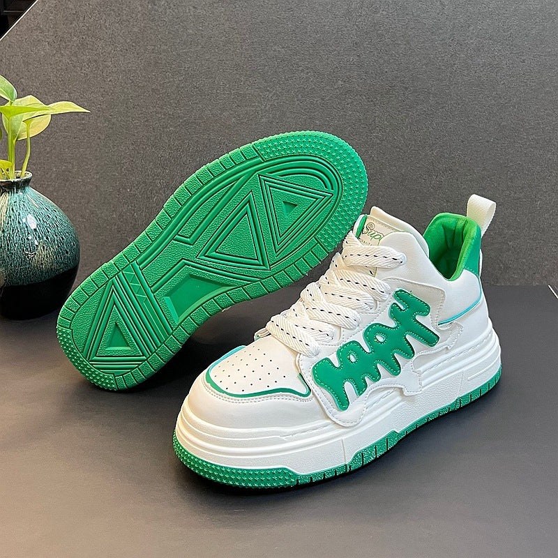 Amerikaanse Trendy Casual Effen Antislip Sneakers met Veters en Geborduurde Patroon voor Unisex