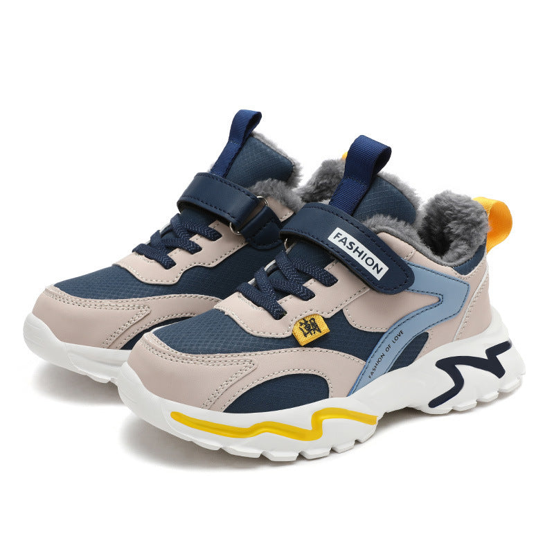 Winter Warme Kinderschoenen van PU-Leer en Fluweel met Klittenband voor Teenager