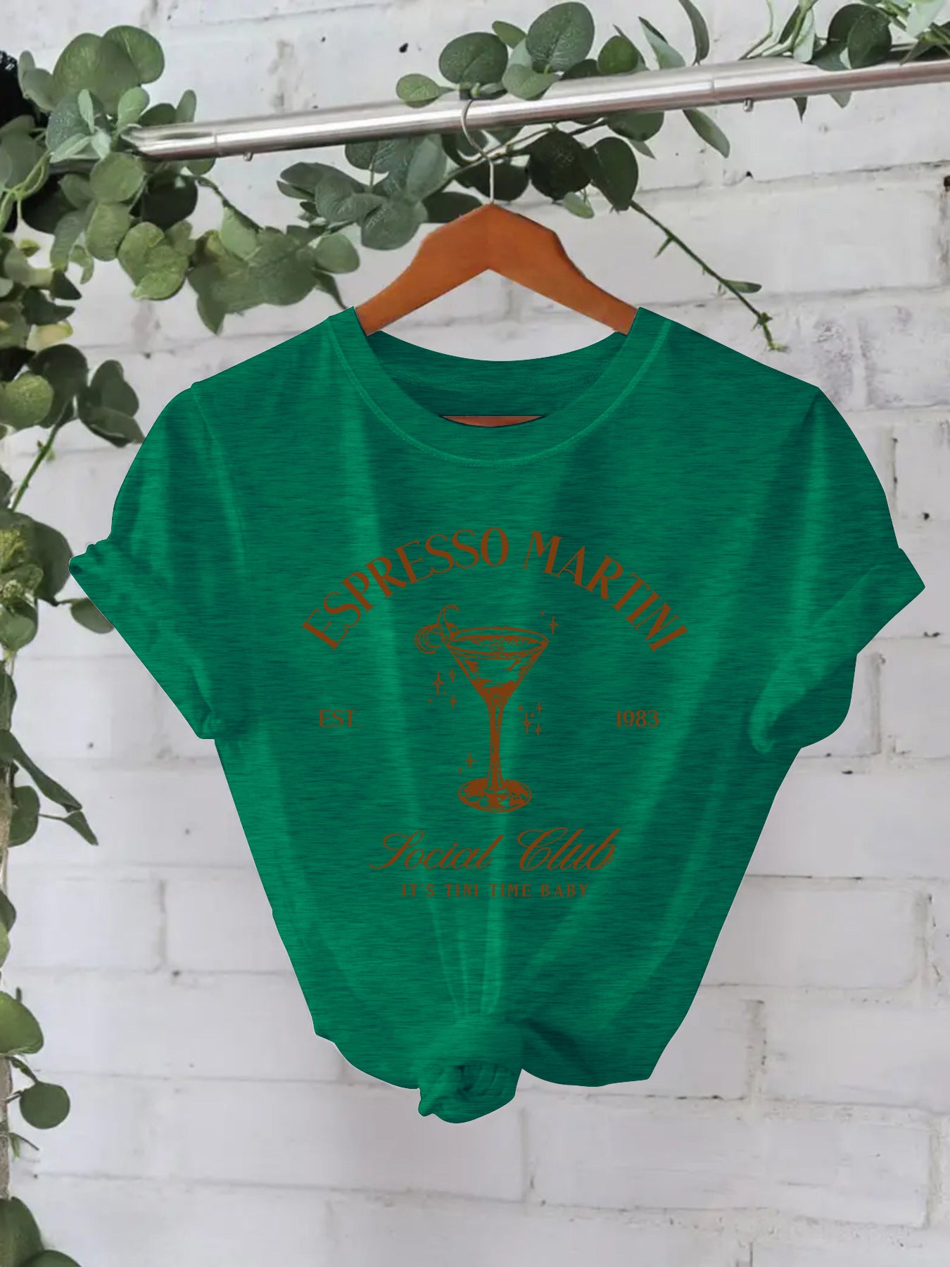 Stijlvolle Streetwear Effen Kleur Casual ESPRESSO MARTNI T-shirt met Ronde Hals en Korte Mouwen voor Dames/Meiden & Plus-Size