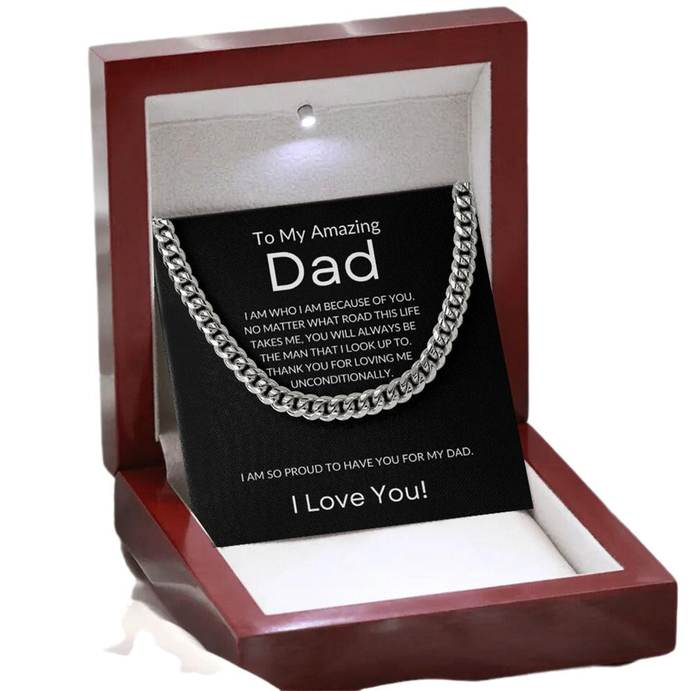 Stijlvolle Modieuze Cubaanse "TO MY AMAZING DAD" Halsketting met Dikke Schakels voor Heren