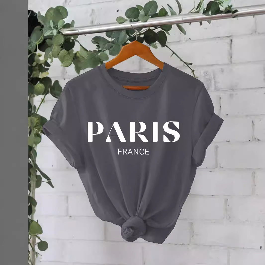 Trendy Stijlvolle Effen Kleur Casual Ronde Hals T-shirt met Letterprint en Korte Mouwen voor Dames/Meiden & Plus-Size