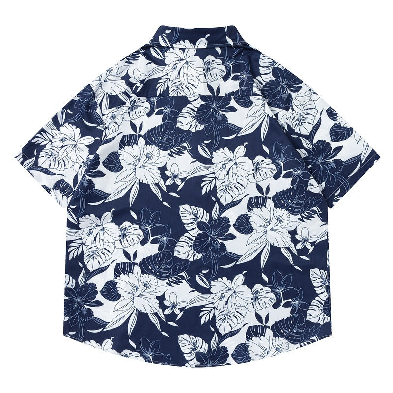 Retro Casual Kleurrijke Oversized Vintage Bloemenprint Overhemd met Knoopsluiting en Korte Mouwen voor Heren