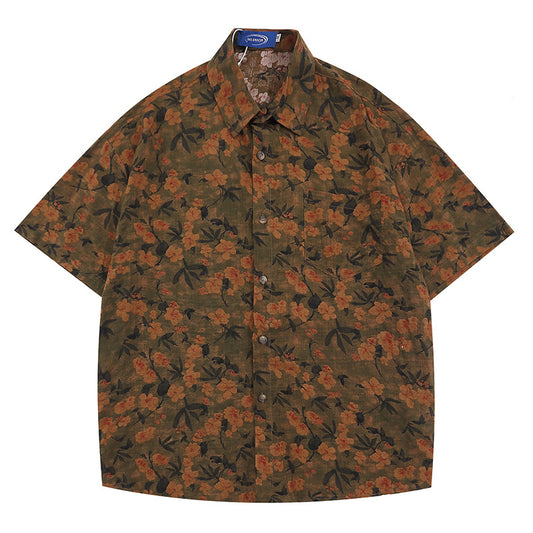 BRAND YESHUGUTIDE Stijlvolle Kleurrijke Oversized Korte Mouw Overhemd met Bloemenprint en Korte Mouwen voor Heren