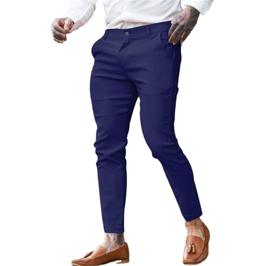 Fashion Casual Forenzen Effen Kleur Stretch Slim Potloodbroek van Twill Katoen met Knoop Ritssluiting en Zakken voor Heren & Jongens