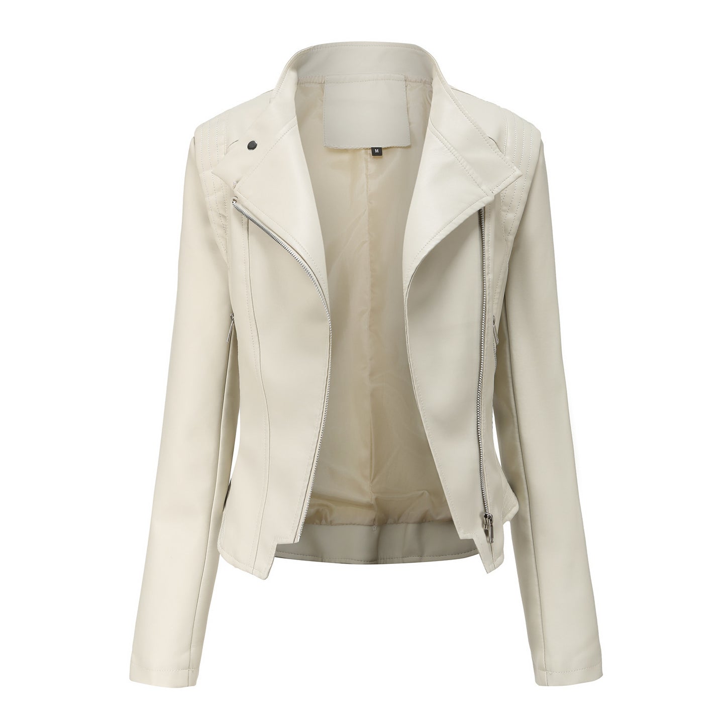 Casual Korte Slim-Fit Revers Motorjacket van PU-Leer met Ritssluiting voor Dames & Plus-size