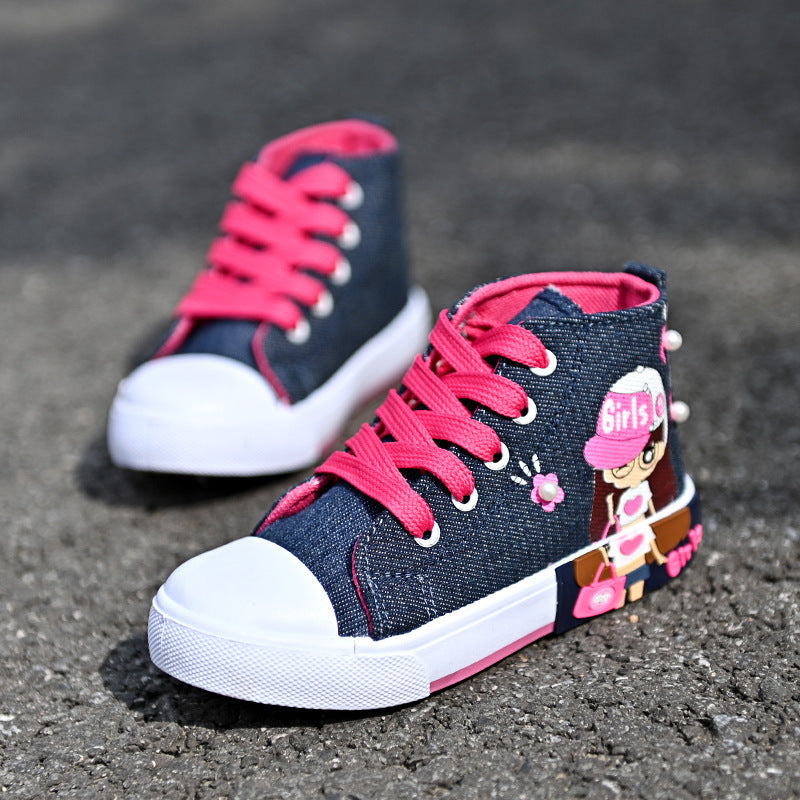Casual Canvas Sneakers met Cartoon Bedrukking en Rubber Zool voor Meisjes