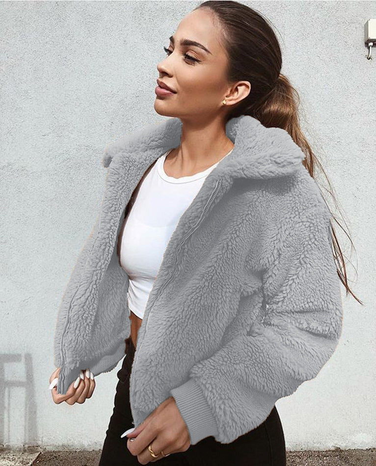 Europese en Amerikaanse Slanke Teddy Fleece Jacket met Ritssluiting voor Dames & Plus-size
