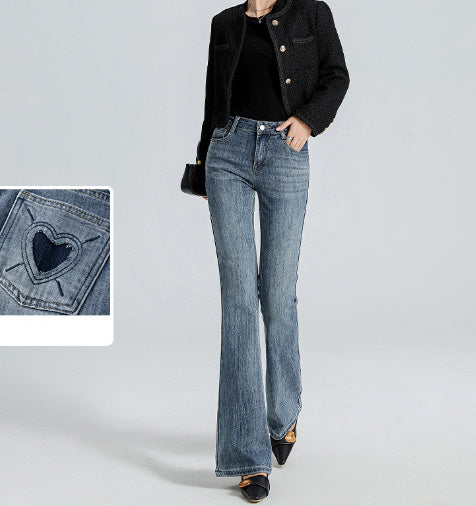 Distressed Skinny Jeans met Geborduurde Hart in Amerikaanse stijl voor Dames/ Plus-size & Meiden