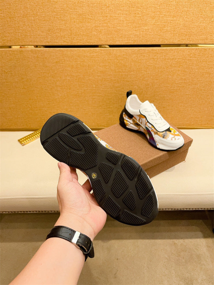 Europese Casual Kleurrijke Barocco-patroon Sportsneakers van Echt Leer met Ronde Neus en Vetersluiting voor Heren