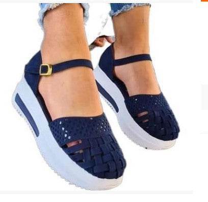 Europese en Amerikaanse Modieuze Casual Effen Kleur Ronde Neus Sandalen met Gespsluiting en Dikke Rubber Zool voor Dames & Meiden