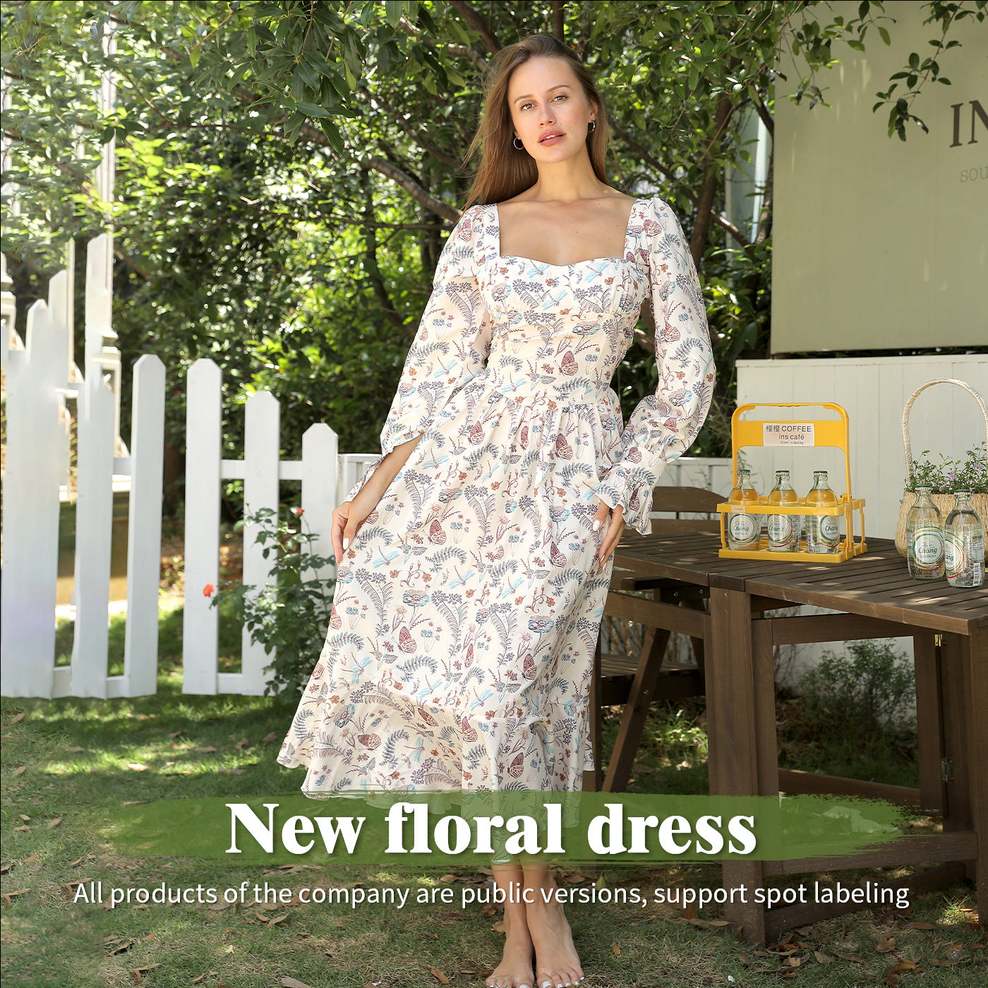 Casual Bloemenprint Maxi Trompetjurk met Vierkante Hals en Lange Mouwen voor Dames & Plus-size