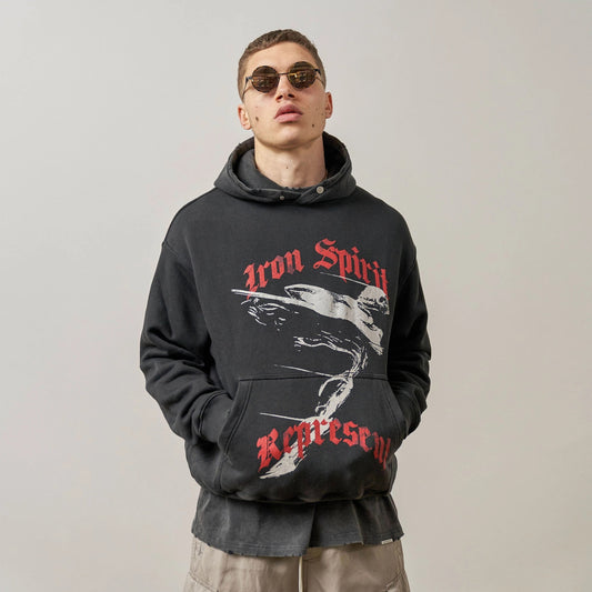 Metalen engelprint distressed oversized hoodie
