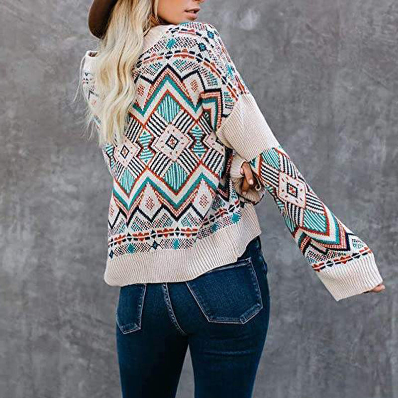 Europese en Amerikaans Jacquardgebreide Trui met Bohemianpatroon voor Dames & Meiden