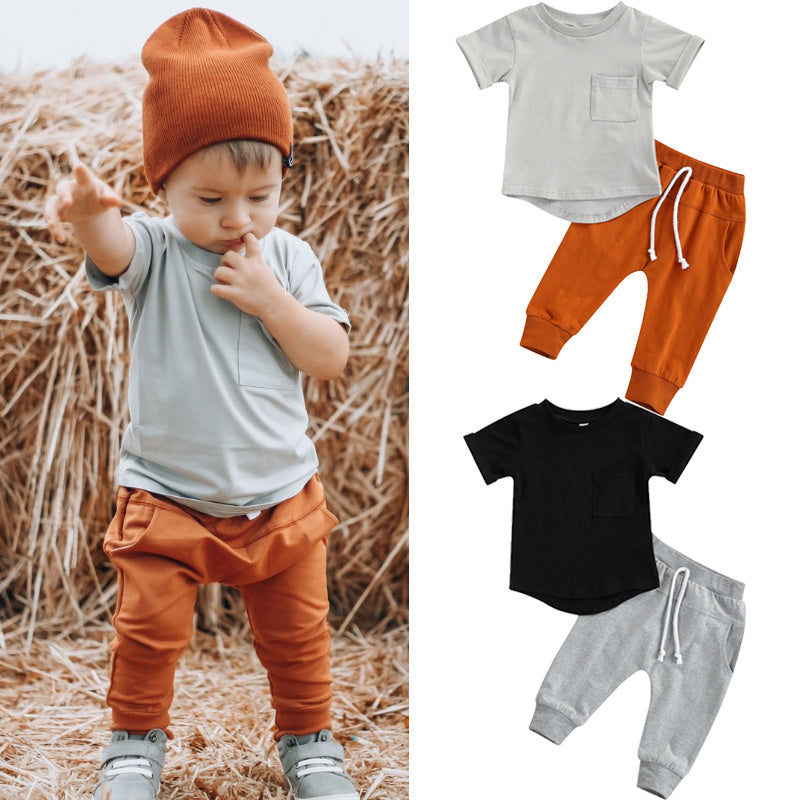 Casual Effen Kleur 2-delige Set T-shirt met Korte Mouwen & Broek voor Baby's/Peuters