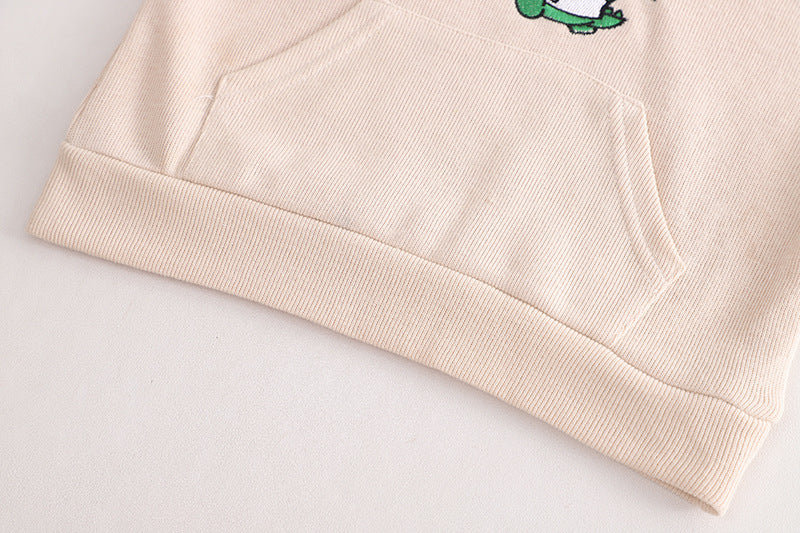 Casual 2-delige Set Hoodie met Geborduurde Cartoon & Spijker-overall met Geborduurde Cartoon voor Baby's/ Peuters