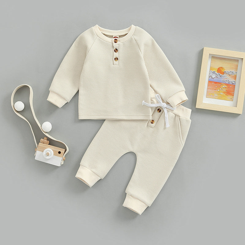 Kindermode Tweedelig Effen Kleur Sweatshirt met Ronde Hals & Broek met Veter voor Baby's/ Peuters