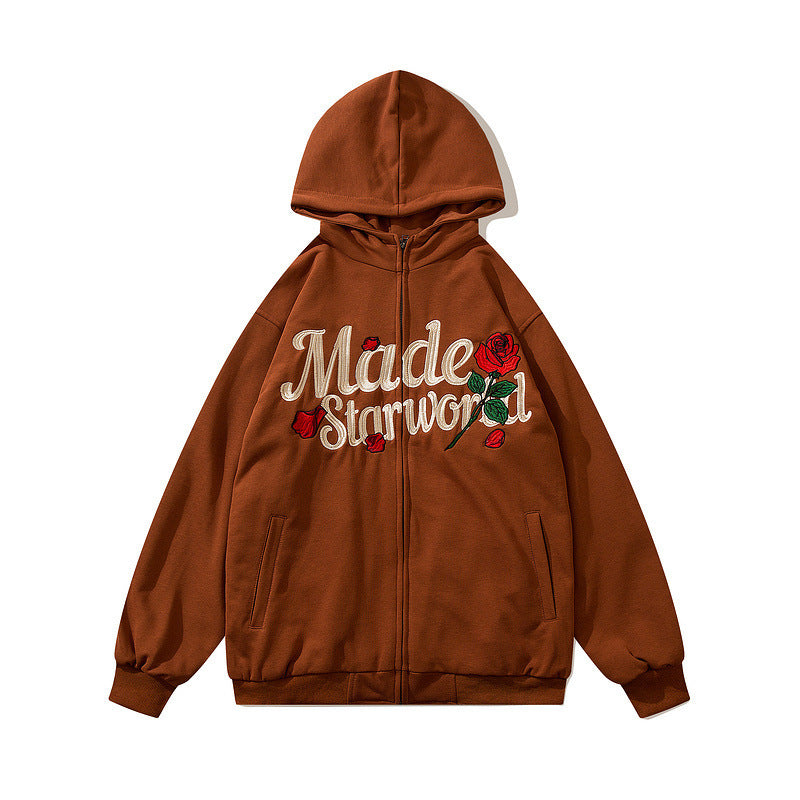 American Retro Street Geborduurde Letter Hoodie