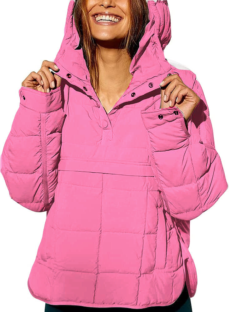 Trendy Warme Hoodie Donsjas met Halve Knoopsluiting voor Dames en Plus-size