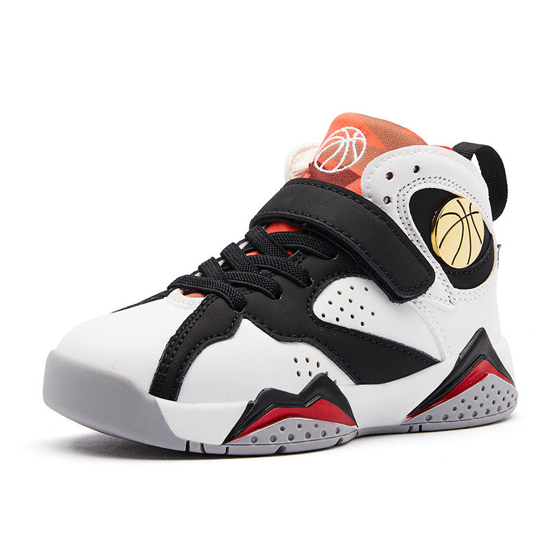 Trendy Casual High-Cut Basketbalschoenen van PU-Leer en Mesh met Klittenband voor Jongens