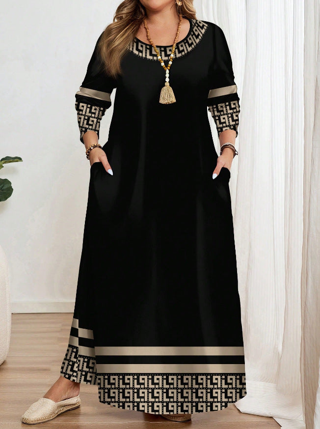 Elegante Comfortabele Contrasterende Jurk met Ronde Hals en Korte/ Lange Mouwen voor Dames & Plus-size