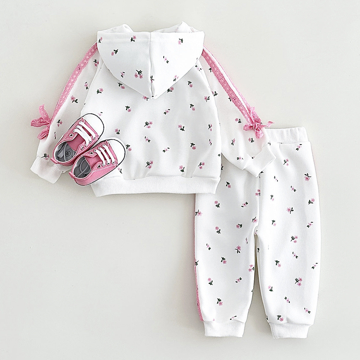 Casual 2-delig Set Sweatvest met Capuchon en Bloemenprint & Broek met Bloemenprint voor Meisjes