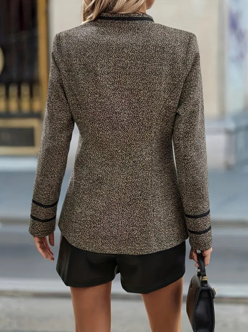 Europese Stijlvolle Casual/Business Blazer-jacket in Effen Kleur met Dubbel Rij Knopen en Staande Kraag voor Dames & Plus-size