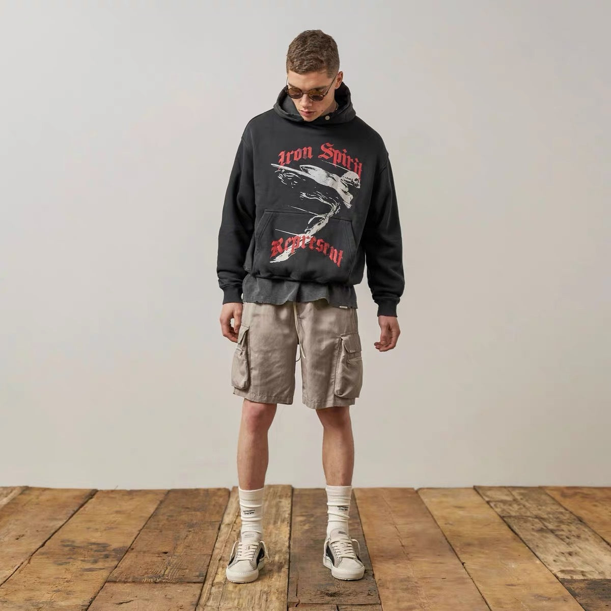 Metalen engelprint distressed oversized hoodie