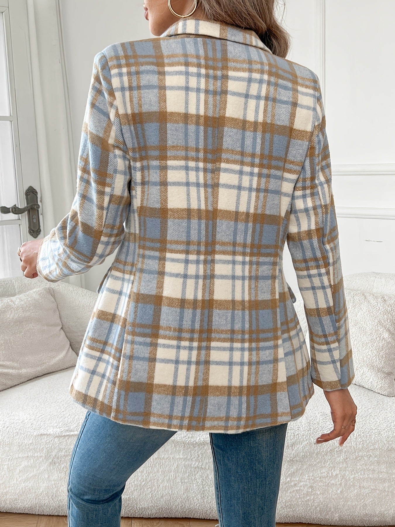 Revers Elegante Geruite Blazer met Knoopsluitng voor Dames