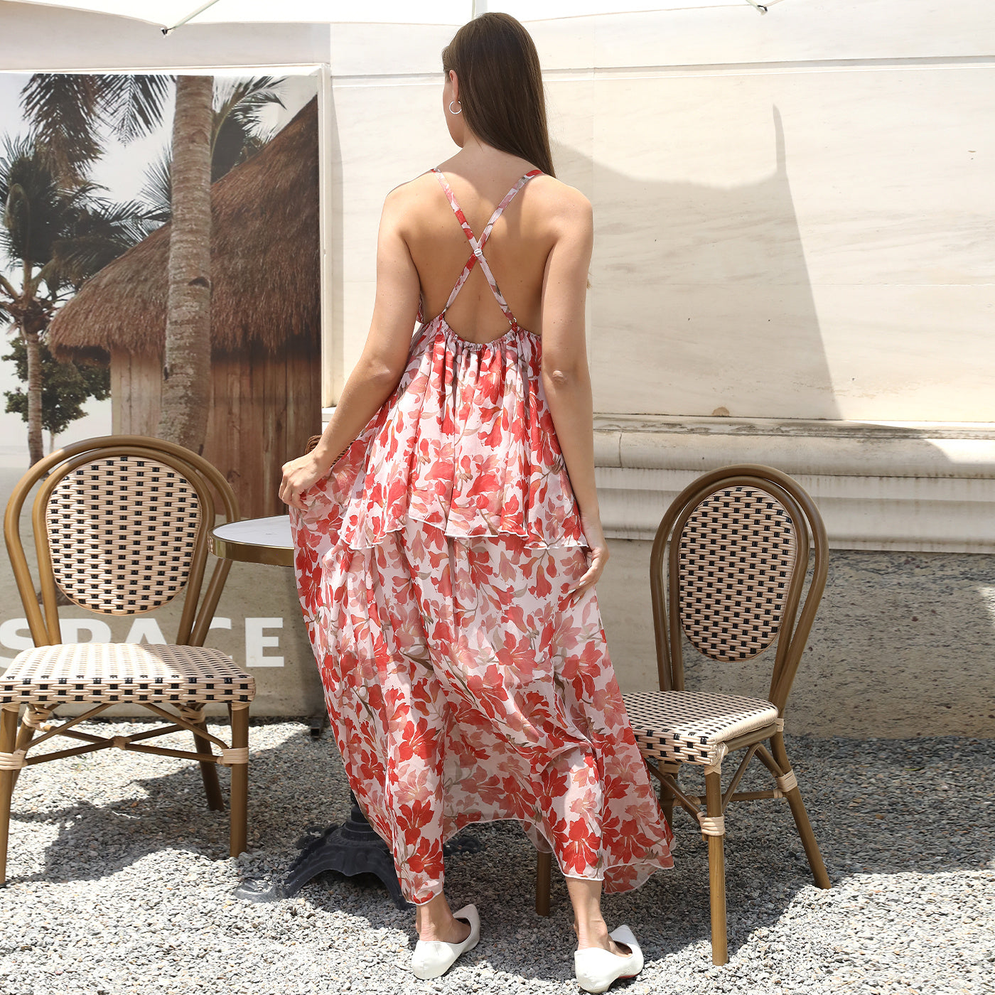 Stijvolle Eenvoudige Diepe V-hals Bloemenprint Maxi-jurk met Spaghetti-bandjes voor Dames & Plus-size