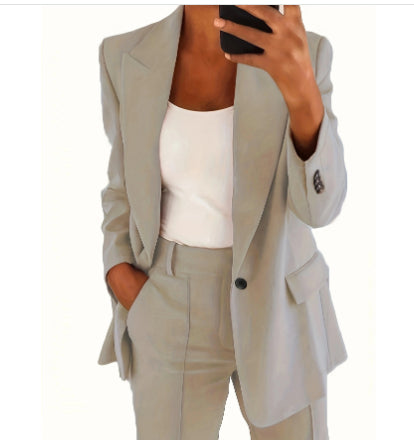 Stijlvolle Fashio Casual Business Effen Kleur Slim Fit 2-delige Pak * Revers Blazer & Pantalon met Enkele Knoopsluiting en Zak * voor Dames/Plus-size & Meiden