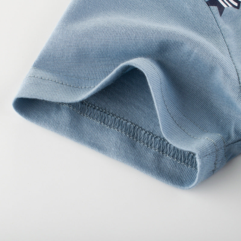 Trendy Schattige Blauwe Korte Mouw T-shirt met Bedrukte Cartoonprint en Borstzak voor Kinderen