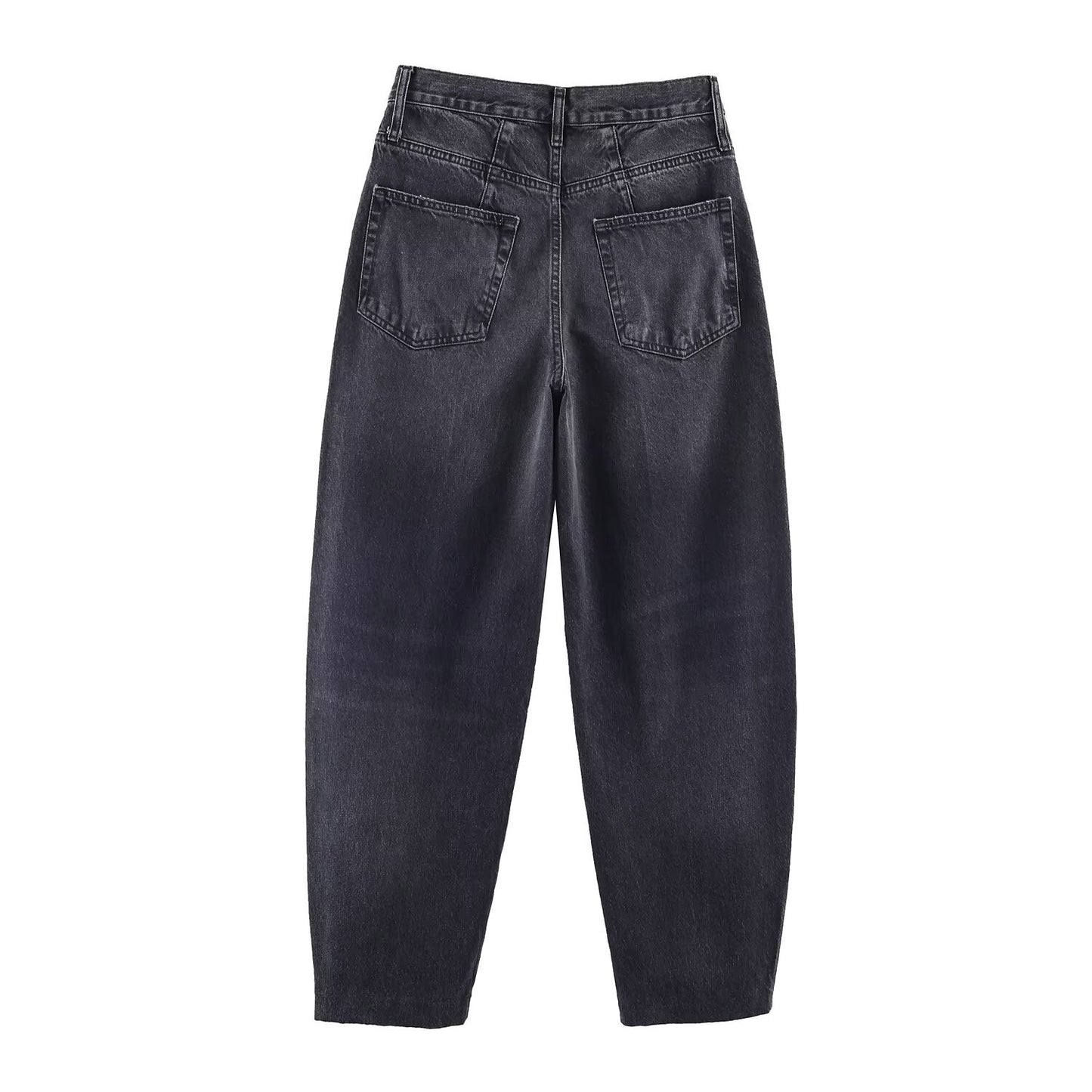 Eenvoudige Streetstyle Casual Effen Kleur Hoge Taille Bucket Shape Jeans met Smalle Rechte Pijpen en Knoopsluiting voor Unisex