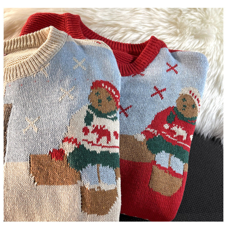 Kerstmis Casual Vintage Oversized Ronde Hals Gebreide Kerst Trui met Kerstmismotief voor Heren