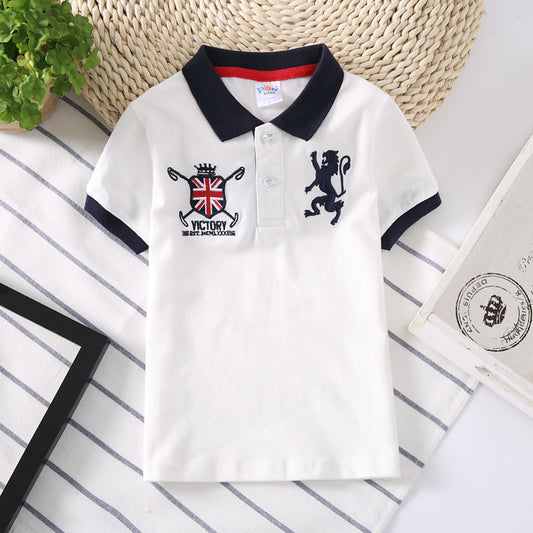 Europese Designer Ontwerp Trendy Casual Effen Kleur Revers Poloshirt met Geborduurde Embleem en Korte Mouwen voor Kids & Teenager