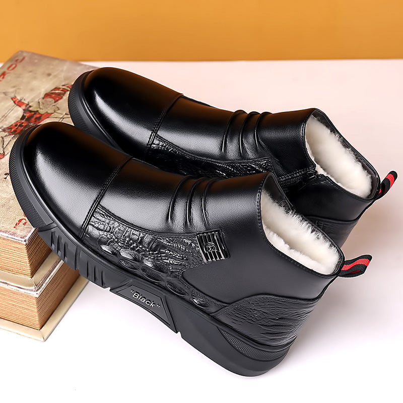 Trendy Casual Effen Kleur Britse Stijl Chelsea Boots van Echt Leer met Fleecevoering en Ronde Neus voor Heren